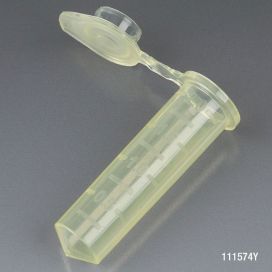 Microcentrifuge Tube, 2.0mL, PP, Attached Snap Cap, Graduated, YELLOW, Certified: Rnase, Dnase and Pryogen Free, 500/Stand Up Zip Lock Bag