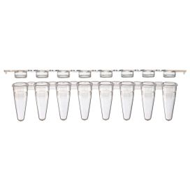 0.1mL 8-Strip Tubes, Low Profile, with Separate 8-Strip Clear Flat Caps, White