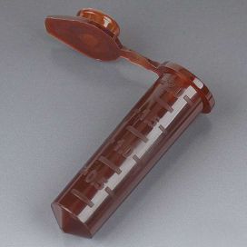 2mL, Microcentrifuge Tube, PP, Attached Flat Top Cap, Graduated, Amber, 500/Bag, 10 Bags/Unit