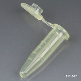 Microcentrifuge Tube, 0.5mL, PP, Attached Snap Cap, Graduated, YELLOW, Certified: Rnase, Dnase and Pryogen Free, 500/Stand Up Zip Lock Bag