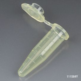 1.5mL Microcentrifuge Tube, PP, Attached Snap Cap, YELLOW, Graduated, Certified Rnase, DNase, Pyrogen & Human DNA Free, Self-Standing Tamper Evident Bag