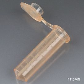 Microcentrifuge Tube, 2.0mL, PP, Attached Snap Cap, Graduated, ORANGE, Certified: Rnase, Dnase and Pryogen Free, 500/Stand Up Zip Lock Bag