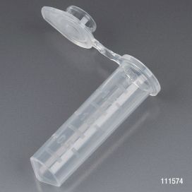 Microcentrifuge Tube, 2.0mL, PP, Attached Snap Cap, Graduated, NATURAL, Certified: Rnase, Dnase and Pryogen Free, 500/Stand Up Zip Lock Bag