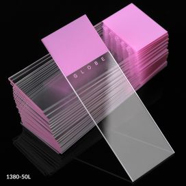 Microscope Slides, Diamond White Glass, 25 x 75mm, 90° Ground Edges, LILAC Frosted