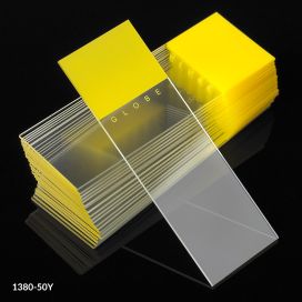 Microscope Slides, Diamond White Glass, 25 x 75mm, 90° Ground Edges, YELLOW Frosted