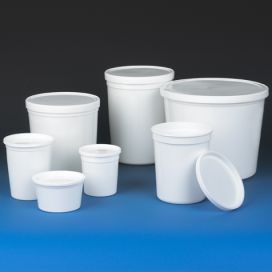 Container, Multi-Purpose, HDPE, Economy Style, 8oz (240mL), Short Style, Separate LDPE Snap Lid, White