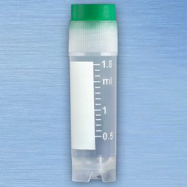 CryoClear Vials, 2.0mL, STERILE, Green Cap, External Threads, Attached Screwcap with Co-Molded Thermoplastic Elastomer (TPE) Sealing Layer, Round Bottom, Self-Standing, Printed Graduations, Writing Space and Barcode