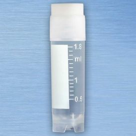 CryoClear Vials, 2.0mL, STERILE, White Cap, External Threads, Attached Screwcap with Co-Molded Thermoplastic Elastomer (TPE) Sealing Layer, Round Bottom, Self-Standing, Printed Graduations, Writing Space and Barcode