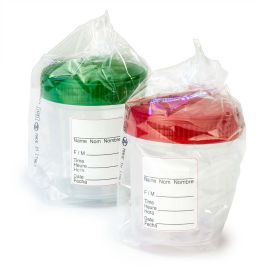 Specimen Container, 4oz, with Full Turn Green Attached Screwcap, ID Label, PP, Graduated, Cleanroon ISO8 Sterile, Individually Wrapped