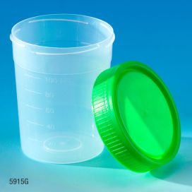 Specimen Container, 4oz, with Separate 1/4-Turn Green Screwcap, Non-Sterile, PP, Graduated, Bulk