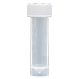 Transport Tube, 5mL, with Separate White Screw Cap, PP, Conical Bottom, Self-Standing, Molded Graduations, 250/Bag, 4 Bags/Case