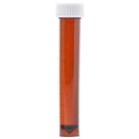 Transport Tube, 10mL, with Separate Screw Cap, AMBER, PP, Conical Bottom, Self-Standing, Molded Graduations