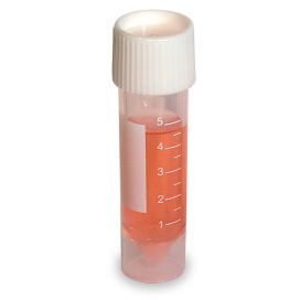 Transport Tube, 5mL, Attached White Screwcap, PP, Self-Standing, Printed Graduations, STERILE, 20/bag, 25 bags/case