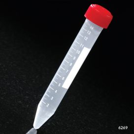 Centrifuge Tube, 15mL, Attached Red Screw Cap, PP, Printed Graduations, STERILE, 25/Bag, 20 Bags/Case