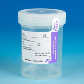 Container: Tite-Rite, 120mL (4oz), PP, STERILE, Attached White Screw Cap, ID Label with Tab Seal, Graduated