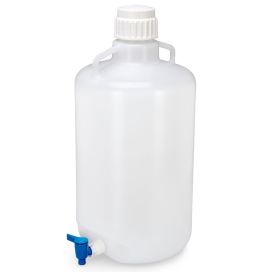 Carboy, Round with Spigot and Handles, PP, White PP Screwcap, 25 Liter, Molded Graduations, Autoclavable