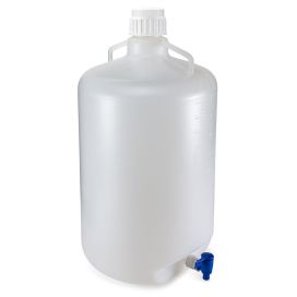 Carboys, Round with Spigot and Handles, LDPE, White PP Screwcap, 50 Liter, Molded Graduations