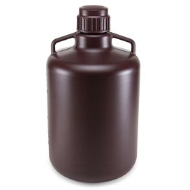 Carboys, Round with Handles, Amber HDPE, Amber PP Screwcap, 20 Liter, Molded Graduations, Autoclavable