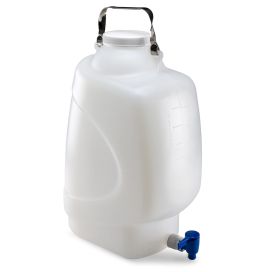 Carboys, Rectangular with Spigot and Handle, PP, White PP Screwcap, 20 Liter, Molded Graduations, Autoclavable