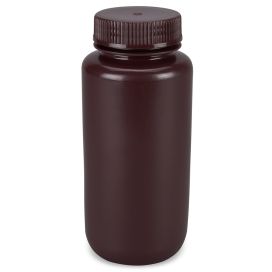 Diamond Essentials Bottle, Wide Mouth, Round, Amber HDPE with Amber PP Closure, 500mL, Bulk Packed with Bottles and Caps Bagged Separately, 125/Case