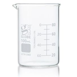 100mL Beaker, Globe Glass, Low Form Griffin Style, 12/Box, 48/Case