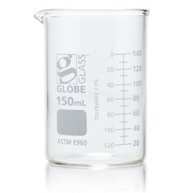 150mL Beaker, Globe Glass, Low Form Griffin Style, 12/Box, 48/Case