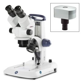 Trinocular stereo zoom microscope Stereo, Blue, 0.7x to 4.5x zoom obj., w/camera