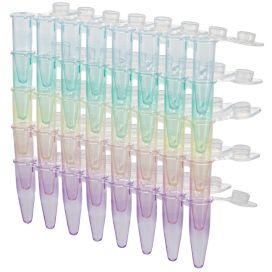 DiamondLink 0.2mL 8-Strip Tubes, with Individually-Attached Flat Caps, Assorted Colors (Blue, Red, Green, Yellow and Violet)